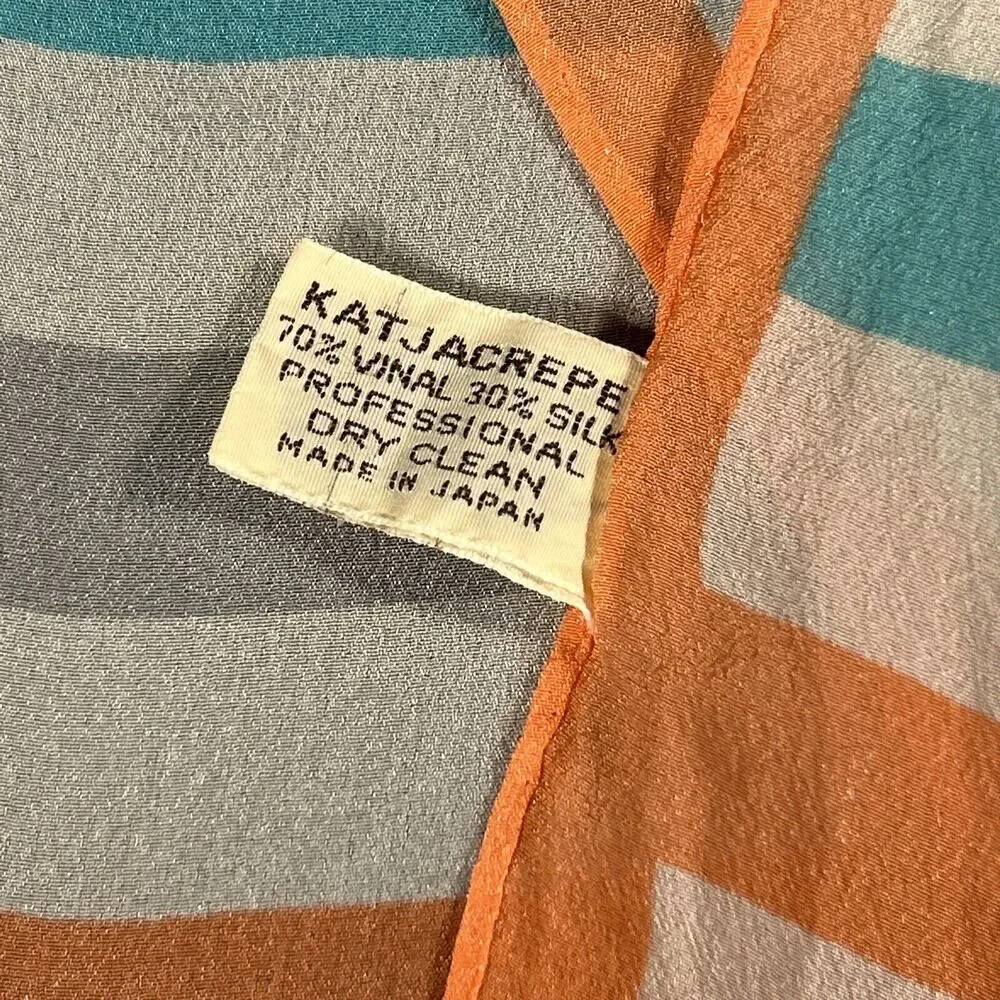 VINTAGE sscarf Katja XIIX Karat silk Crepe coral turquoise Striped 5x34